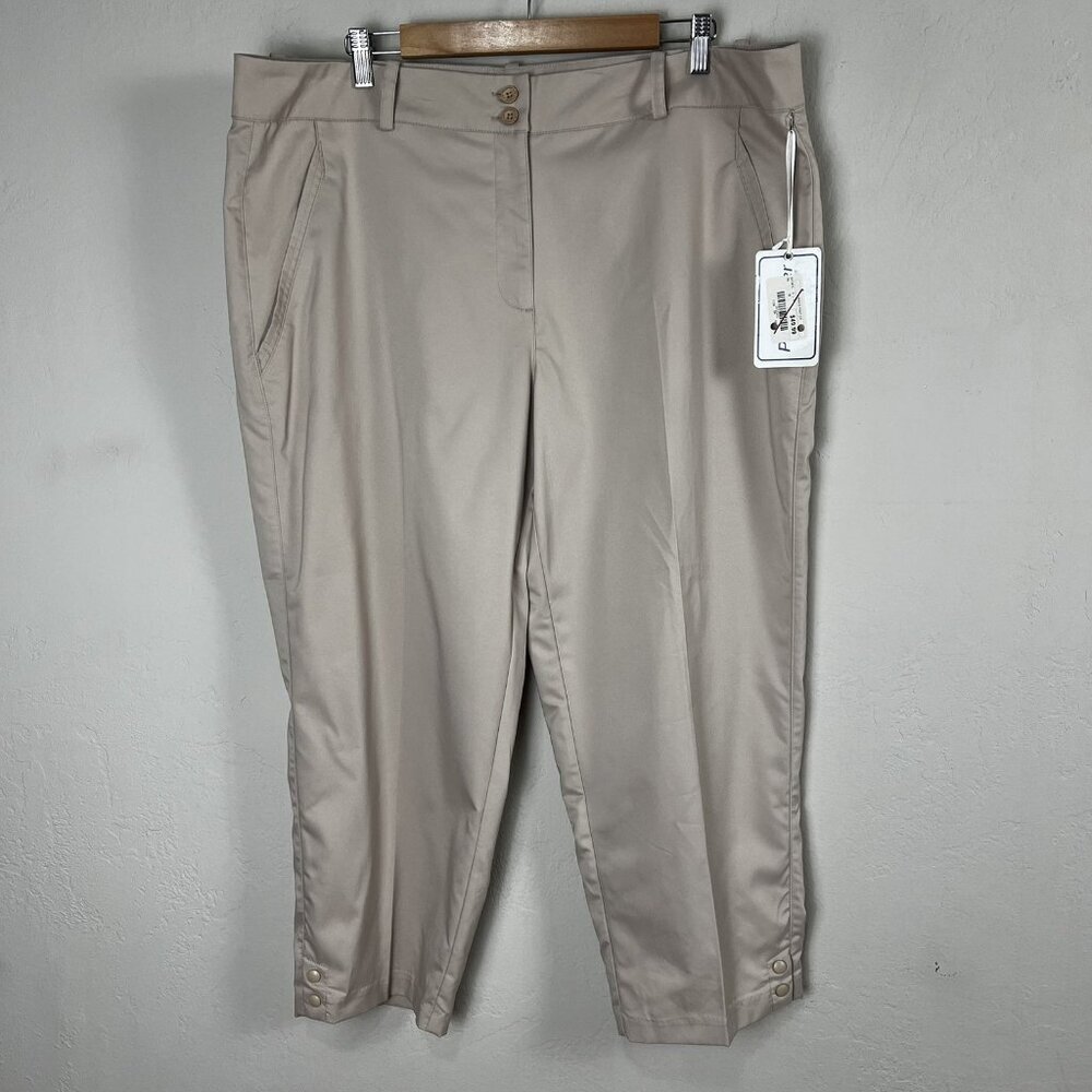 Lady‎ Pinseeker Ankle Pant 2.0 Performance Golf Pants Beige Cropped Size 18 NEW